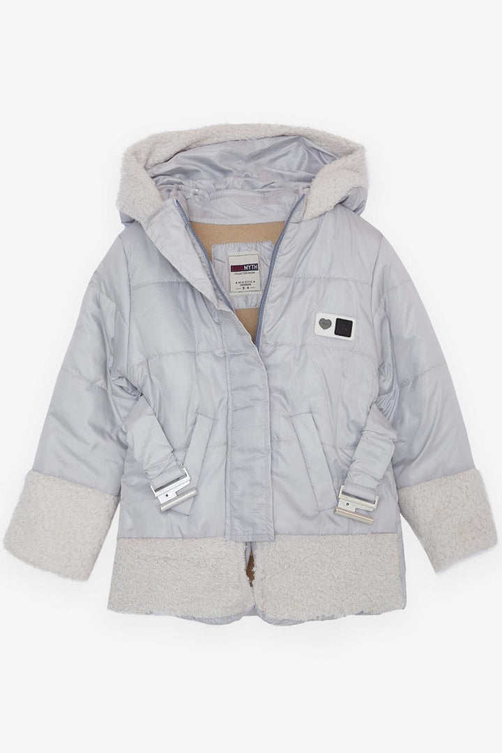BRE Esso Mandolin Girl Child Jacket with Belted Plush 2-6 Years, Light Grey - Myrhorod