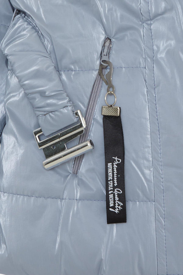 BRE Esso Mandolin Girl's Coat with Belted Hooded Emblem 2-6 Years, Ice Blue - Níkaia