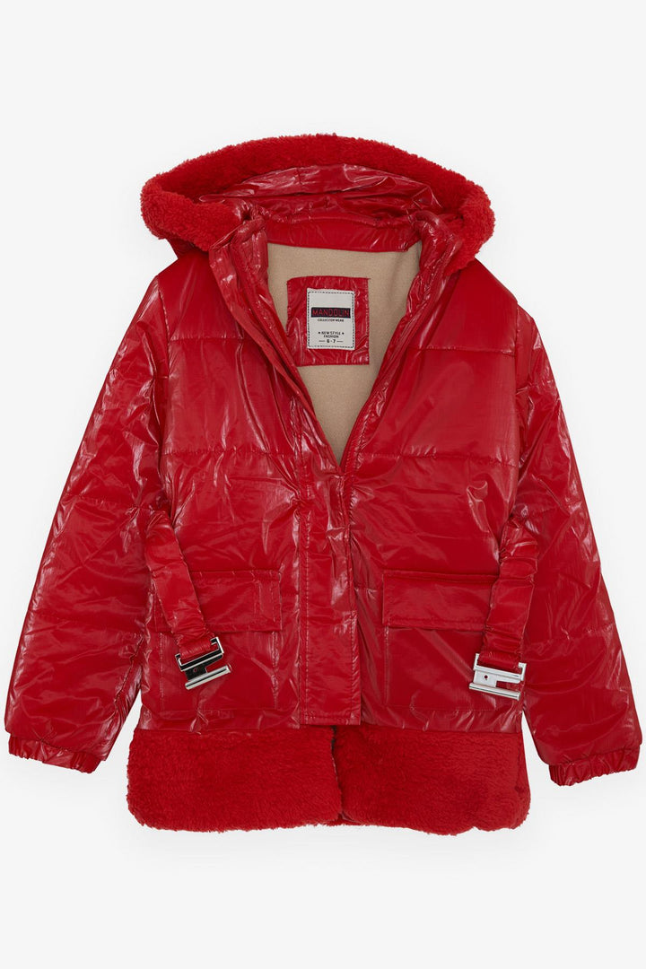 BRE Breeze Girl's Coat with Belted Plush Hood 60 Years, Red - Wilkes-Barre
