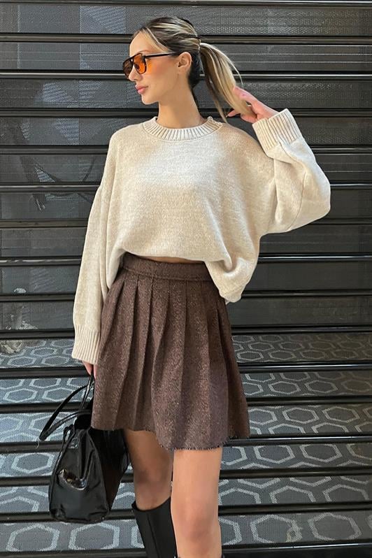 MDX Brown Plaid Pattern Women's Pleated Skirt MG2248 - Amherst
