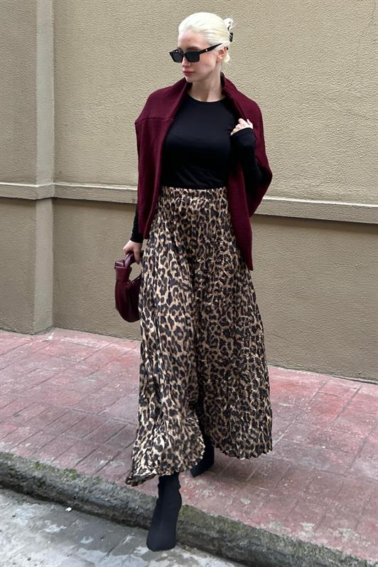 MDX Brown Leopard Print Women's Midi Skirt MG2264 - Steyr