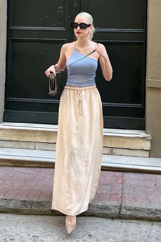 MDX Beige Elastic Waist Long Women's Skirt MG1979 - Lyon