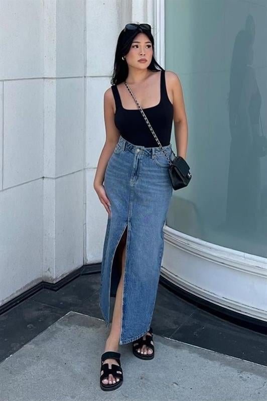 MDX Blue Front Slit Women's Denim Skirt Mg2517 - Nola