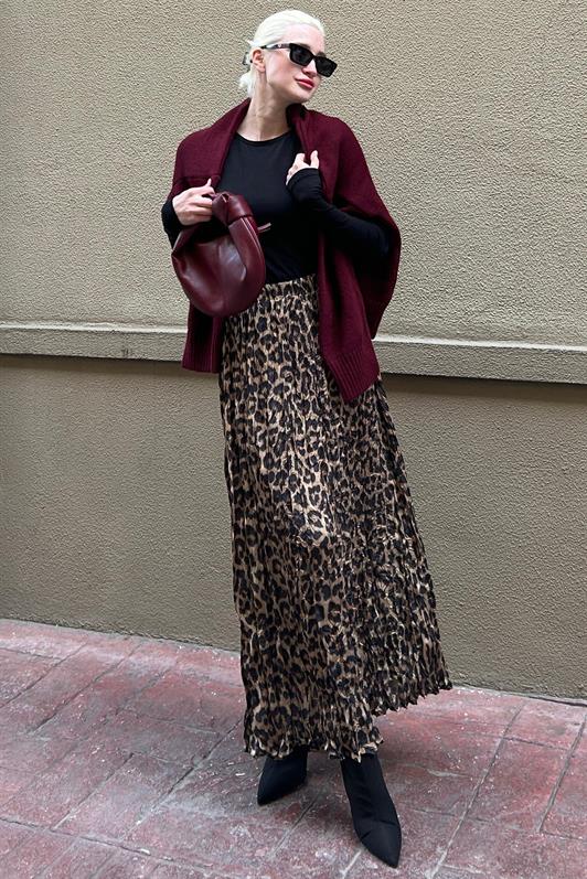 MDX Brown Leopard Print Women's Midi Skirt MG2264 - Steyr