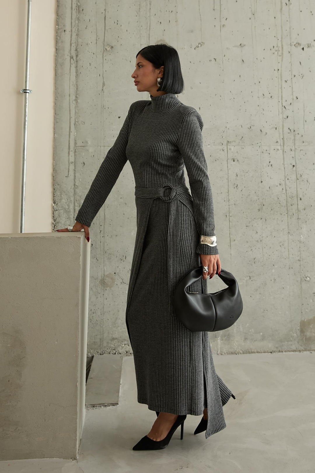 ELS Skirt Tied Dress - Gray - Klinë