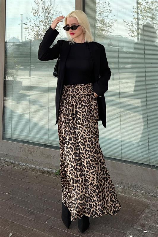 MDX Brown Leopard Print Women's Midi Skirt MG2264 - Steyr