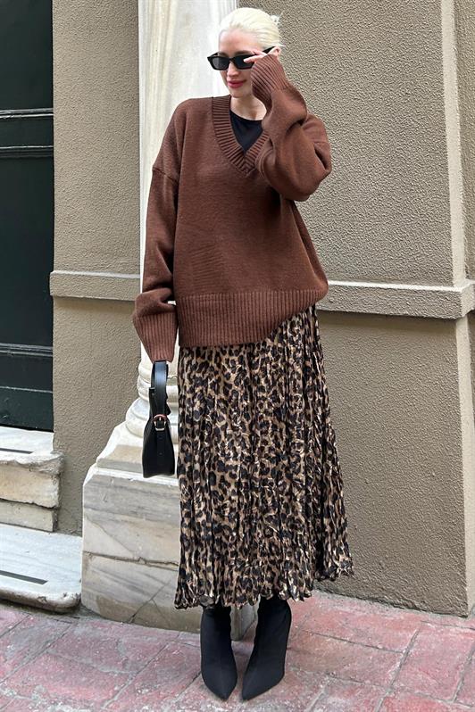 MDX Brown Leopard Print Women's Midi Skirt MG2264 - Steyr