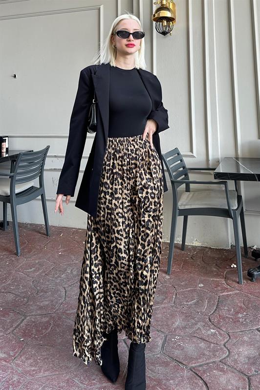 MDX Brown Leopard Print Women's Midi Skirt MG2264 - Steyr