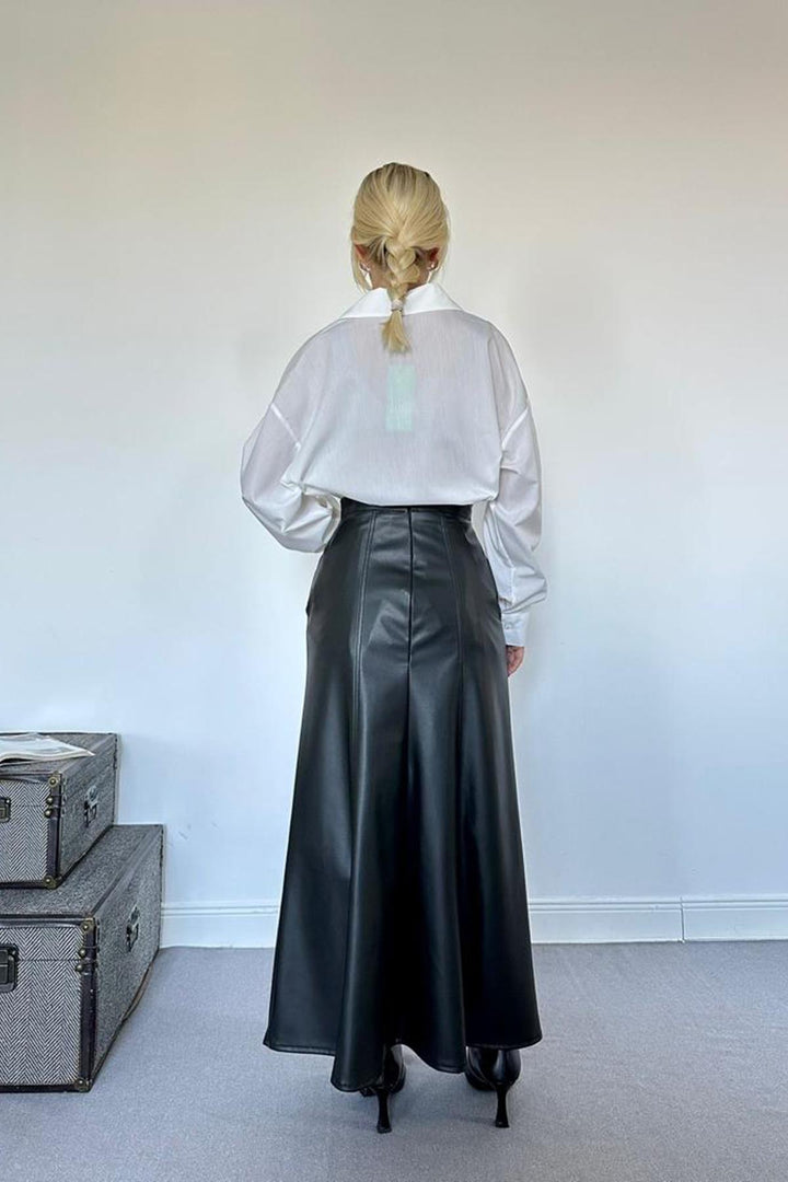 ELS Leather Skirt with Zipper Detail - Black - Ameca