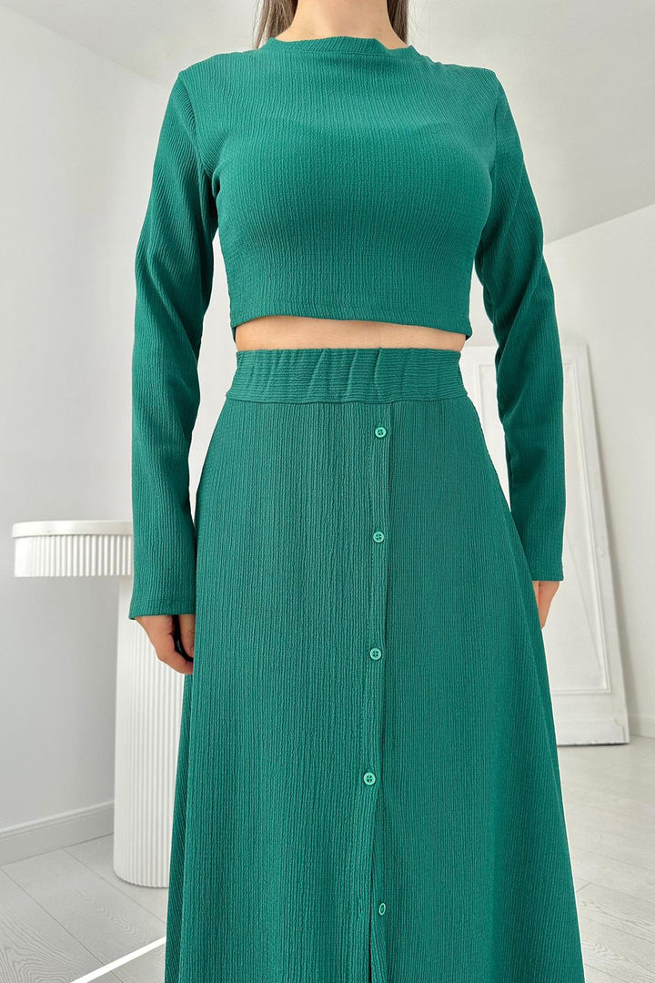 ELS Ribbed Blouse and Skirt Set - Emerald - Sintra