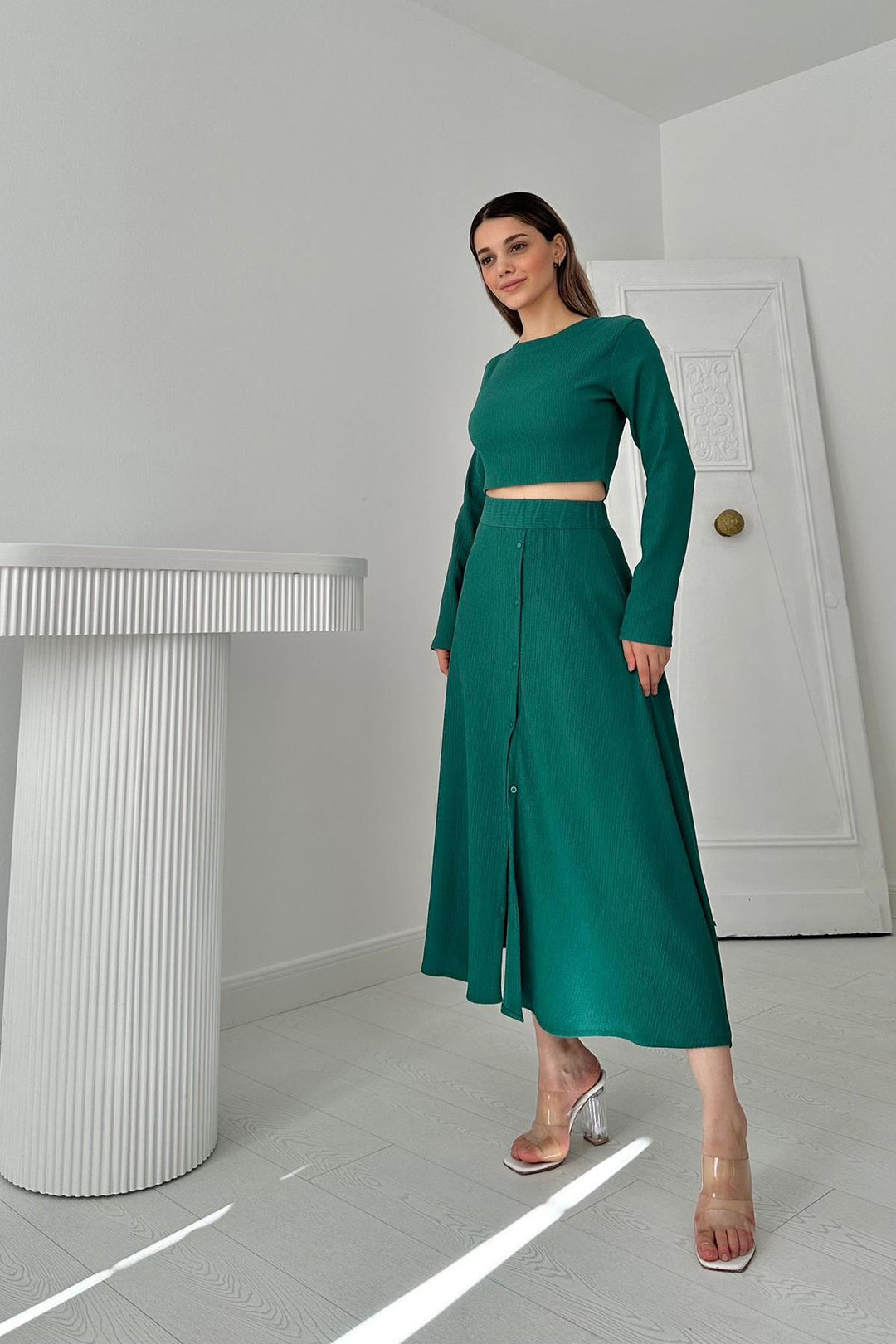 ELS Ribbed Blouse and Skirt Set - Emerald - Sintra
