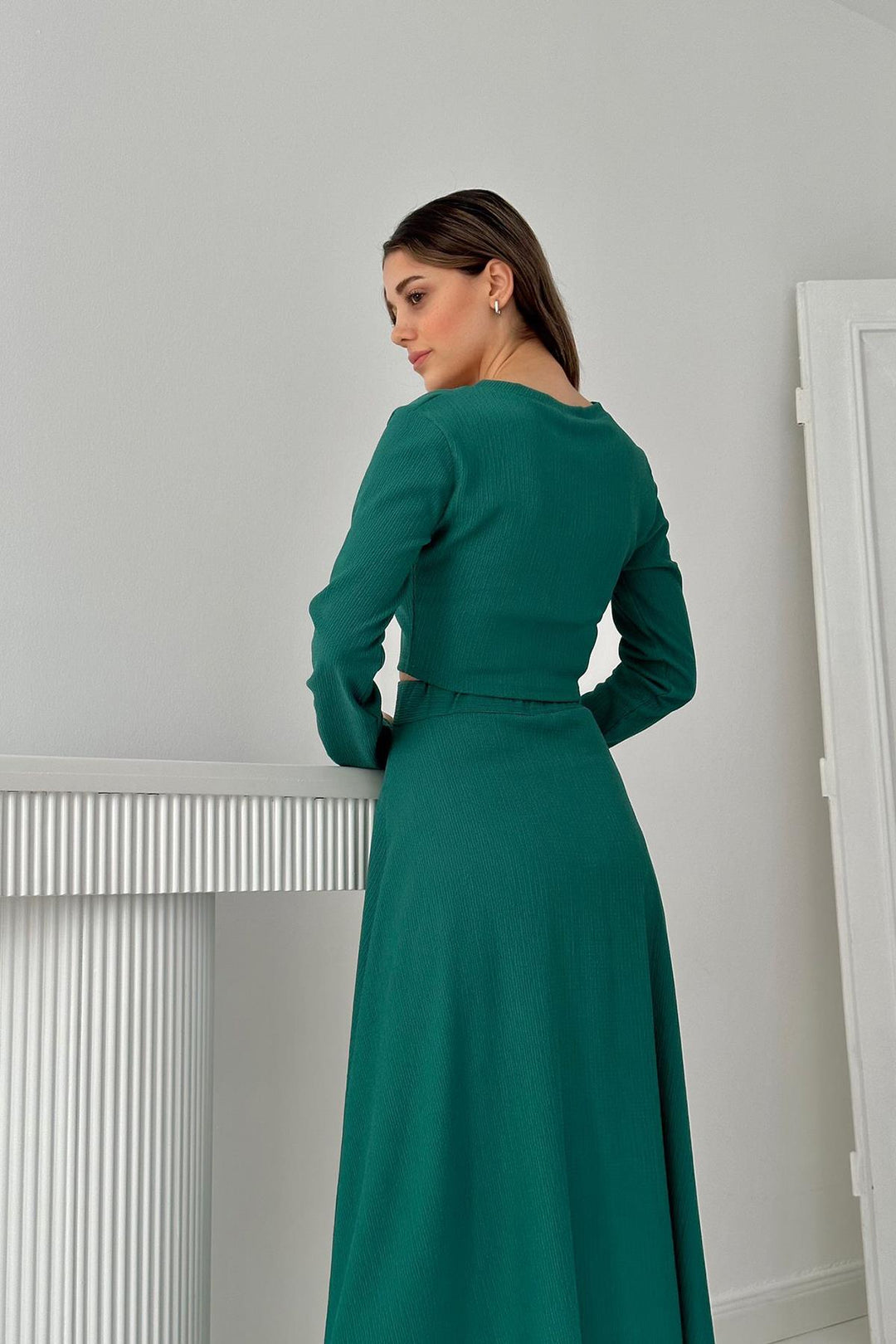 ELS Ribbed Blouse and Skirt Set - Emerald - Sintra