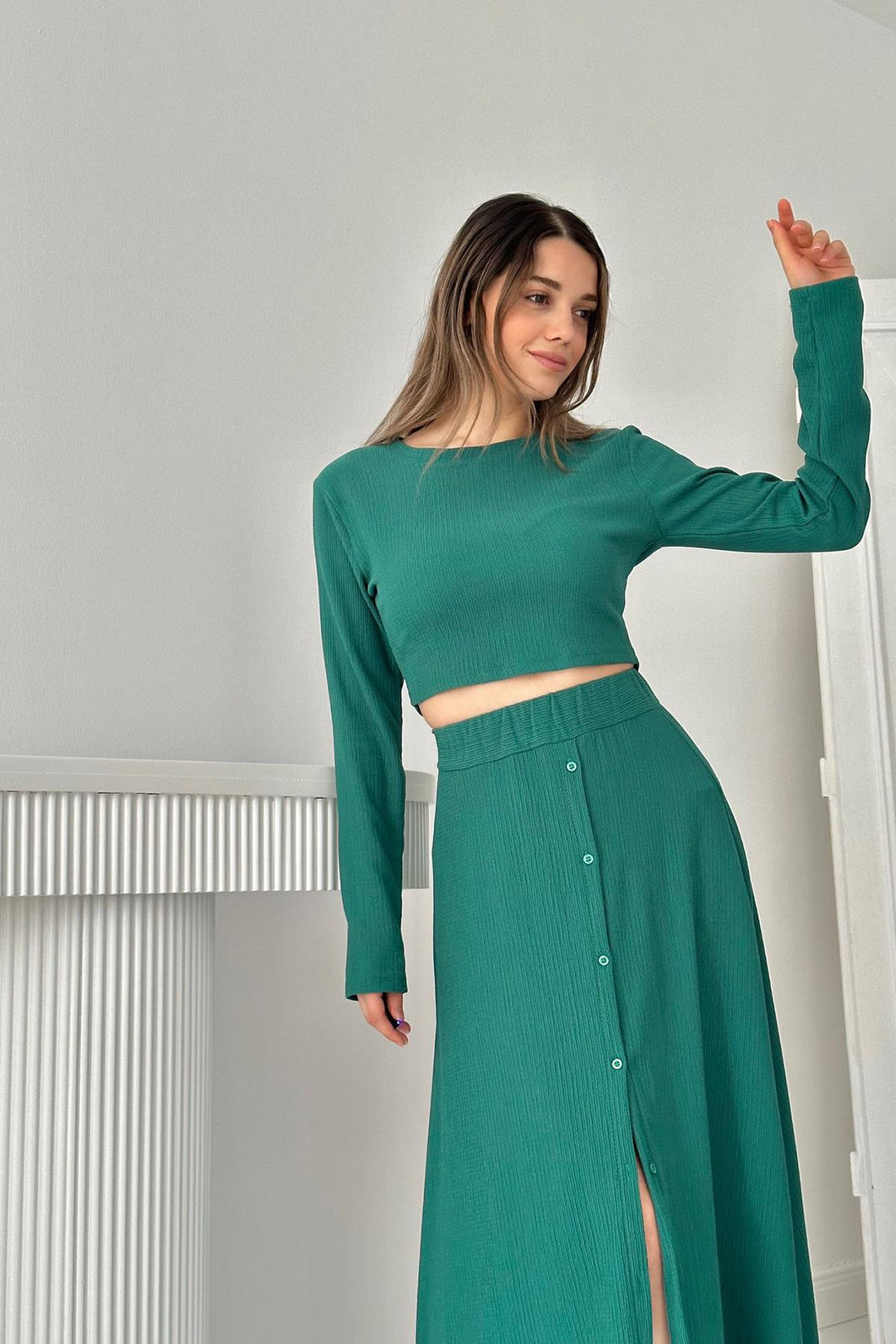 ELS Ribbed Blouse and Skirt Set - Emerald - Sintra