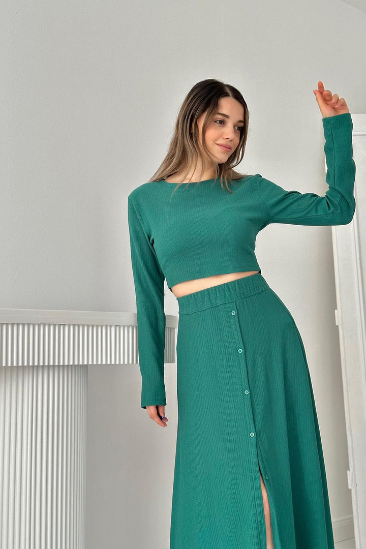 ELS Ribbed Blouse and Skirt Set - Emerald - Sintra