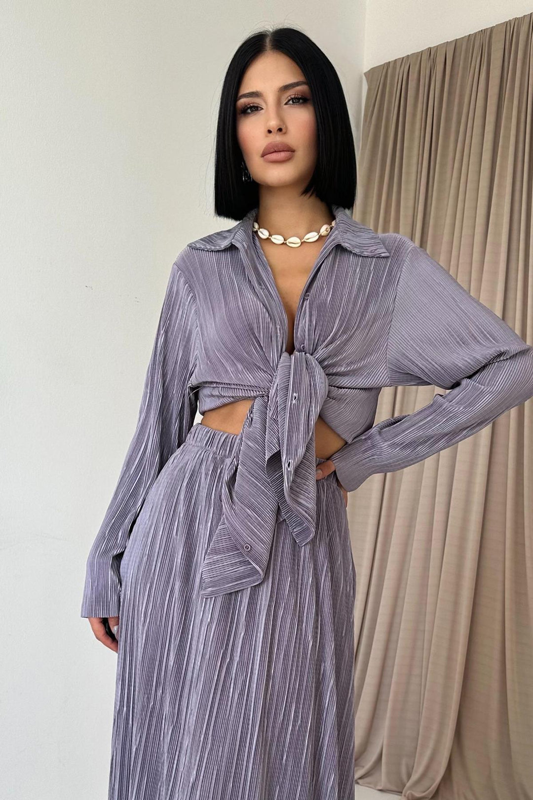 ELS Ribbed Shirt and Long Skirt Set - Lilac - Navojoa