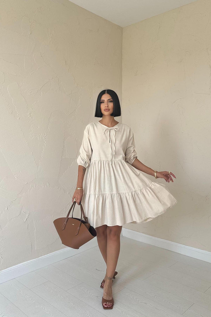ELS Flame Linen Dress with Lace-Up - Beige - Maastricht