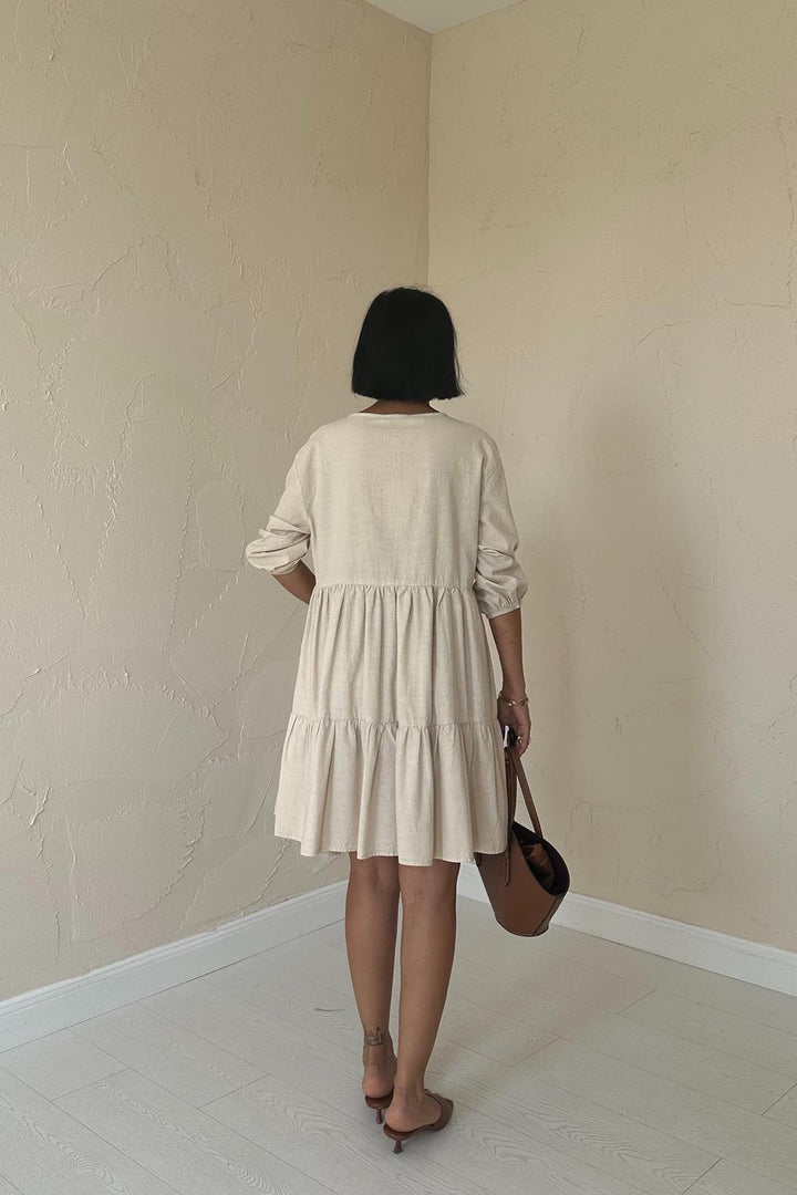 ELS Flame Linen Dress with Lace-Up - Beige - Maastricht