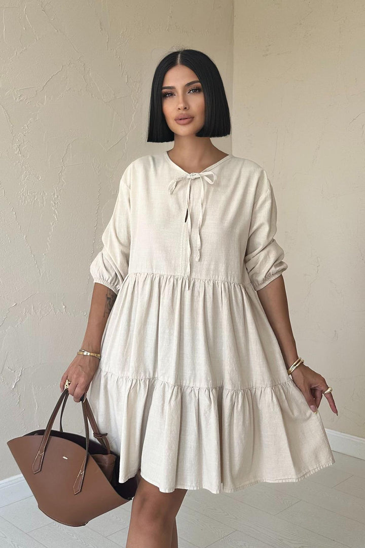 ELS Flame Linen Dress with Lace-Up - Beige - Maastricht