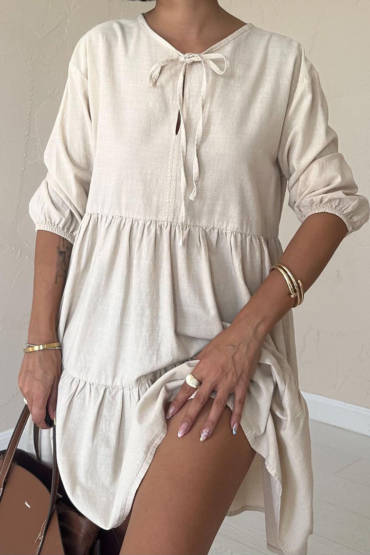 ELS Flame Linen Dress with Lace-Up - Beige - Maastricht