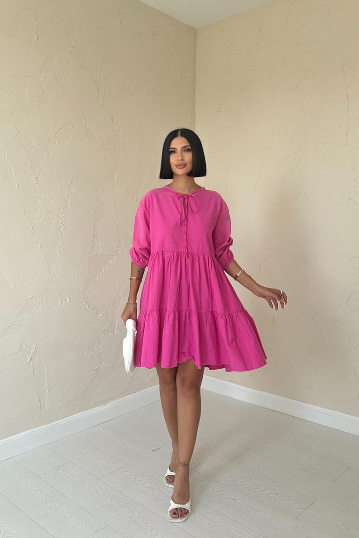 ELS Flame Linen Lace-Up Dress - Fuchsia - Hitchin