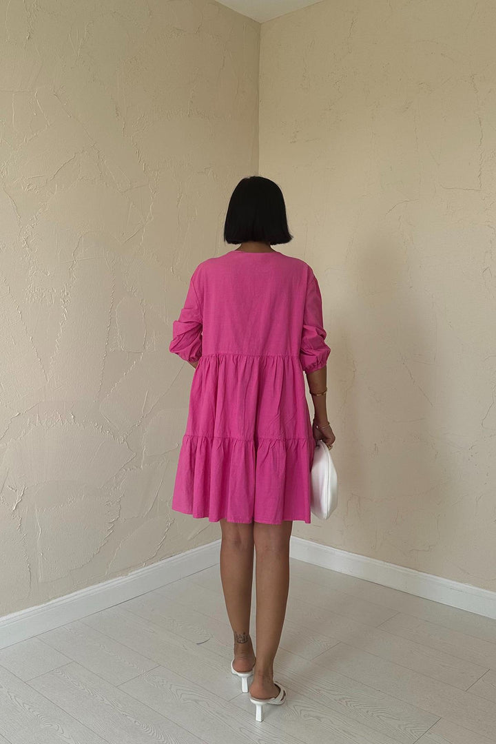 ELS Flame Linen Lace-Up Dress - Fuchsia - Hitchin