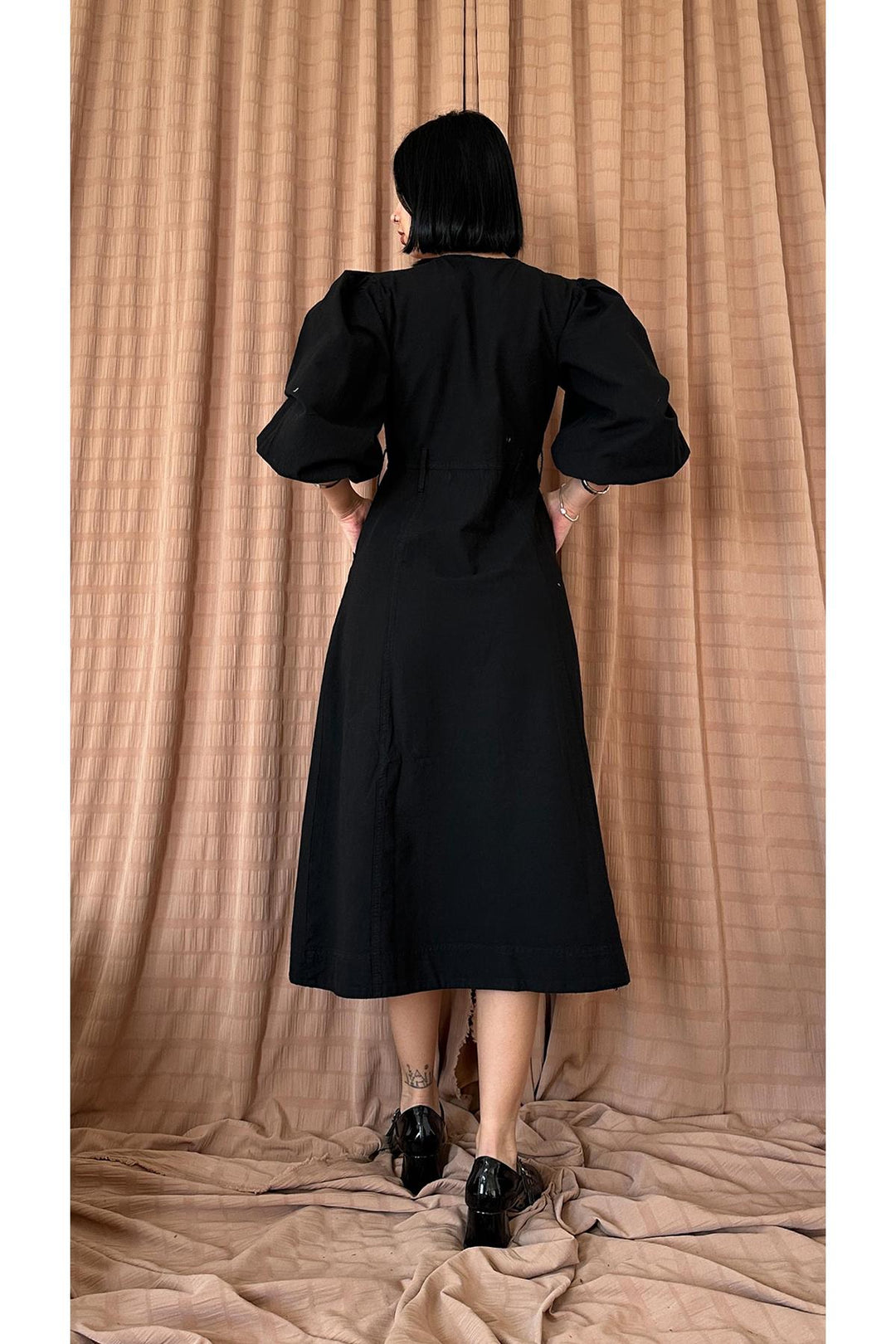 ELS Flame Linen Dyed Buttoned Dress - Black - Limerick