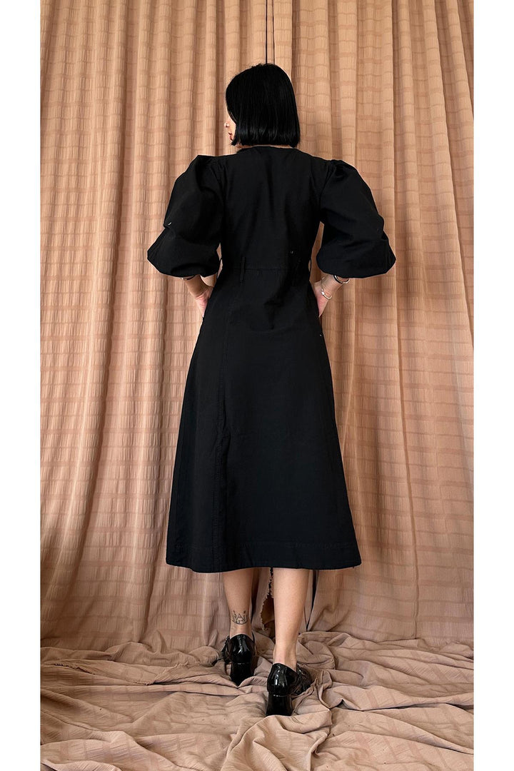 ELS Flame Linen Dyed Buttoned Dress - Black - Limerick
