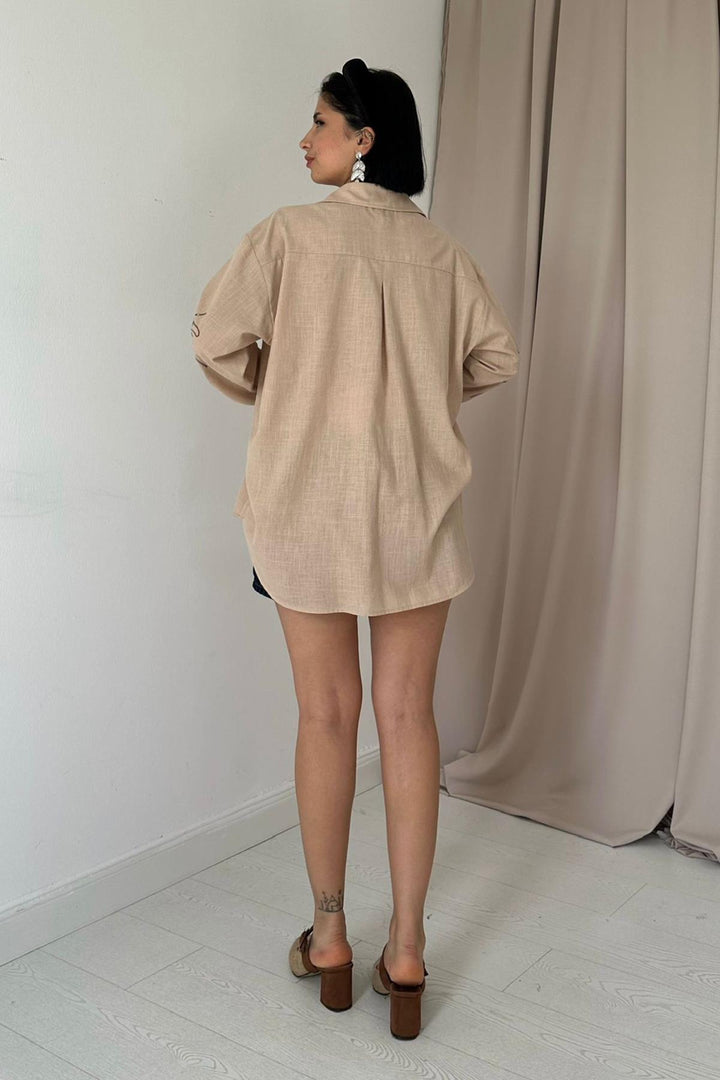 ELS Flame Linen Embroidered Sequin Shirt - Mink - Morristown