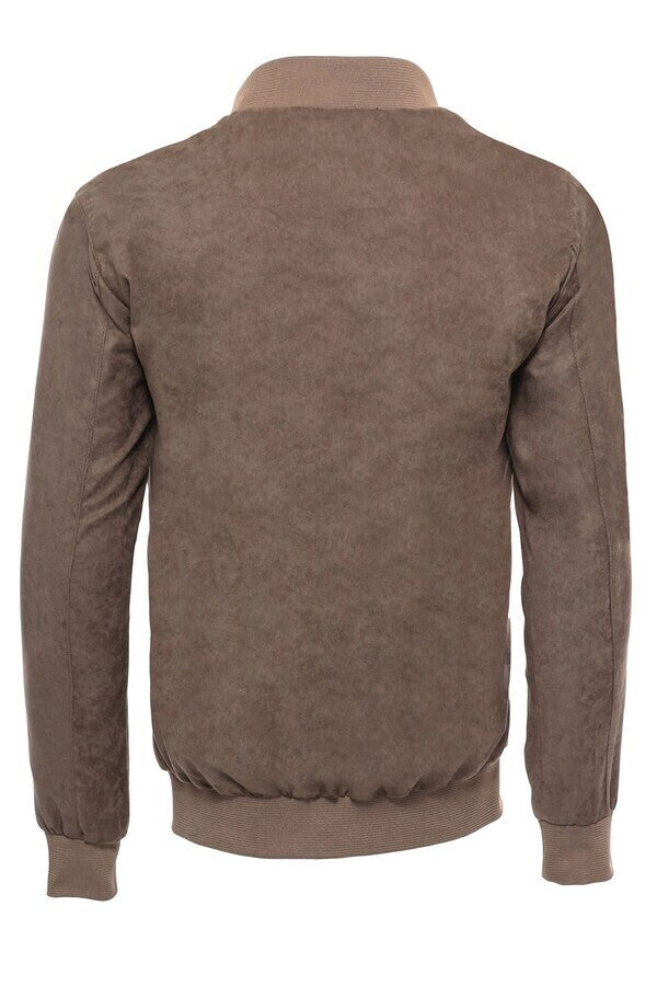 WSS Flap Pockets Suede Light Brown Men Bomber Coat  - Campeche