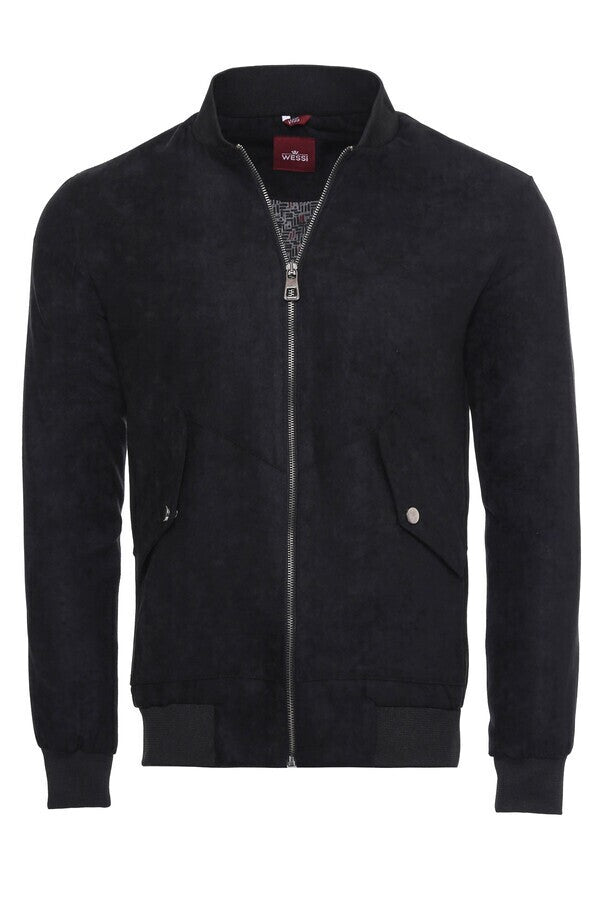 WSS Flap Pockets Suede Navy Blue Men Bomber Coat  - Sabinas
