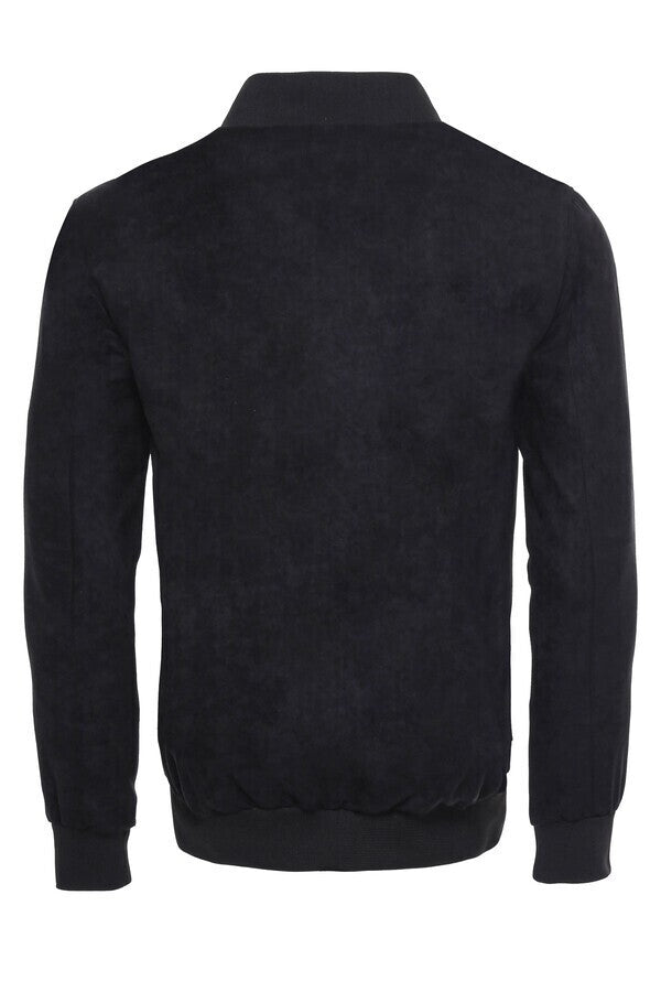 WSS Flap Pockets Suede Navy Blue Men Bomber Coat  - Sabinas