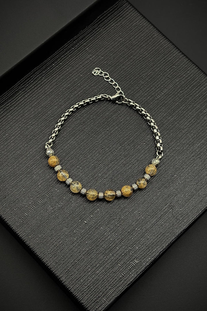 NVM FRNCH 316L Steel Italian Model Citrine Natural Stone Brown Men's Bracelet FRJ12259-3259-K - Hoddesdon