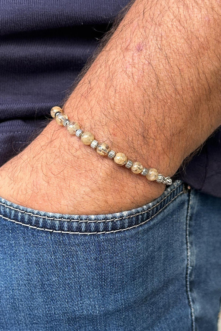 NVM FRNCH 316L Steel Italian Model Citrine Natural Stone Brown Men's Bracelet FRJ12259-3259-K - Hoddesdon