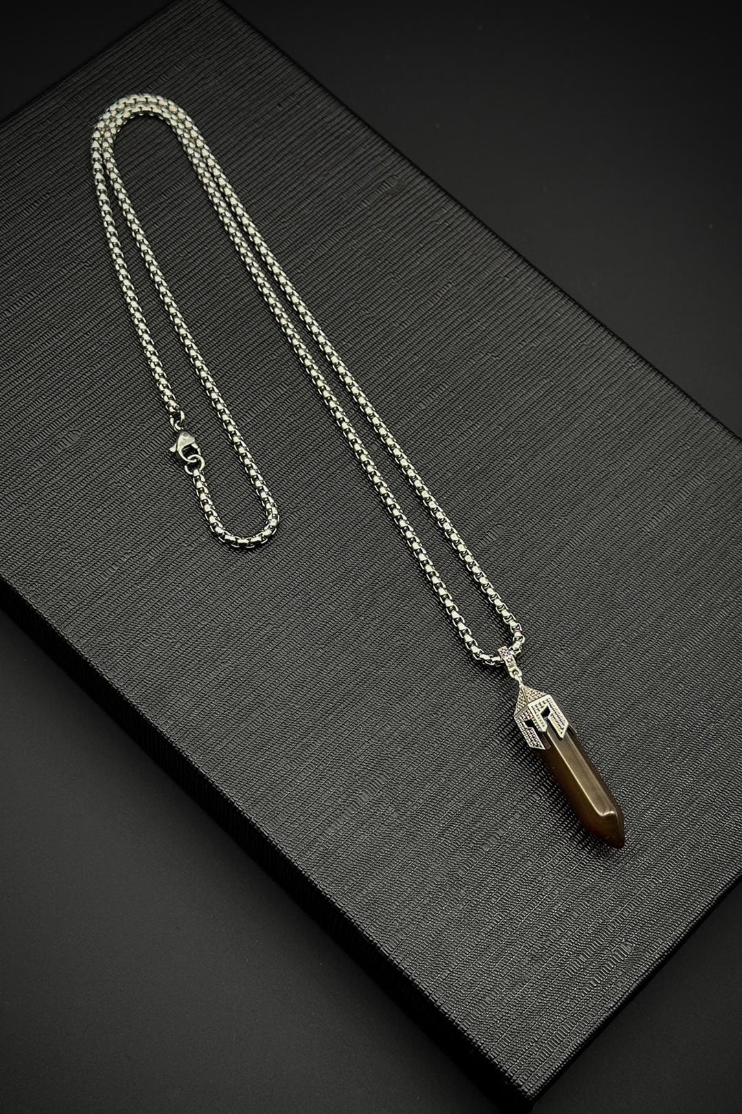 NVM FRNCH 316L Steel Spartan Model Agate Natural Stone Brown Men's Necklace FRJ30713-813-K2 - Beauvais