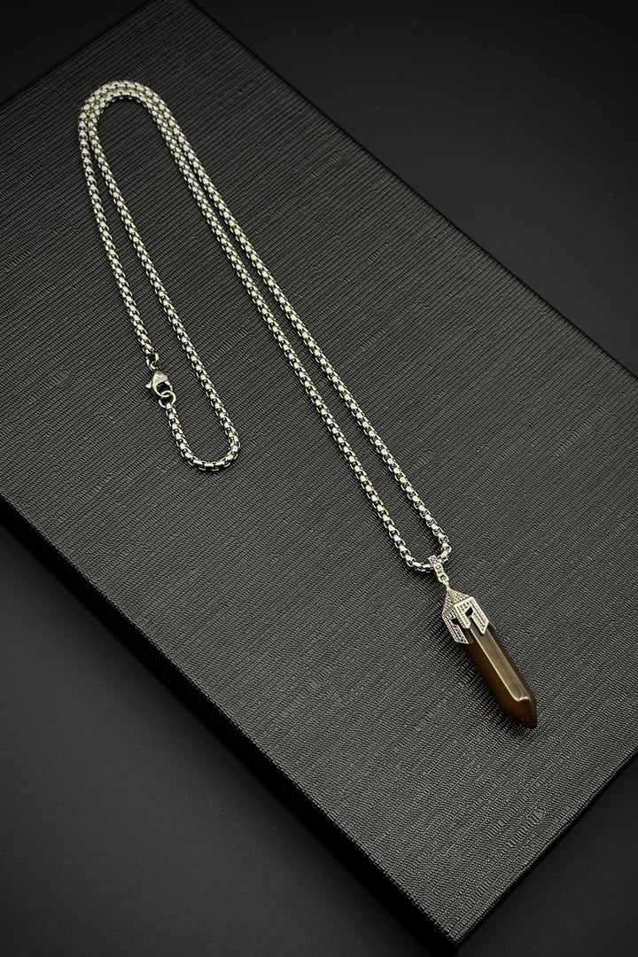 NVM FRNCH 316L Steel Spartan Model Agate Natural Stone Brown Men's Necklace FRJ30713-813-K2 - Beauvais