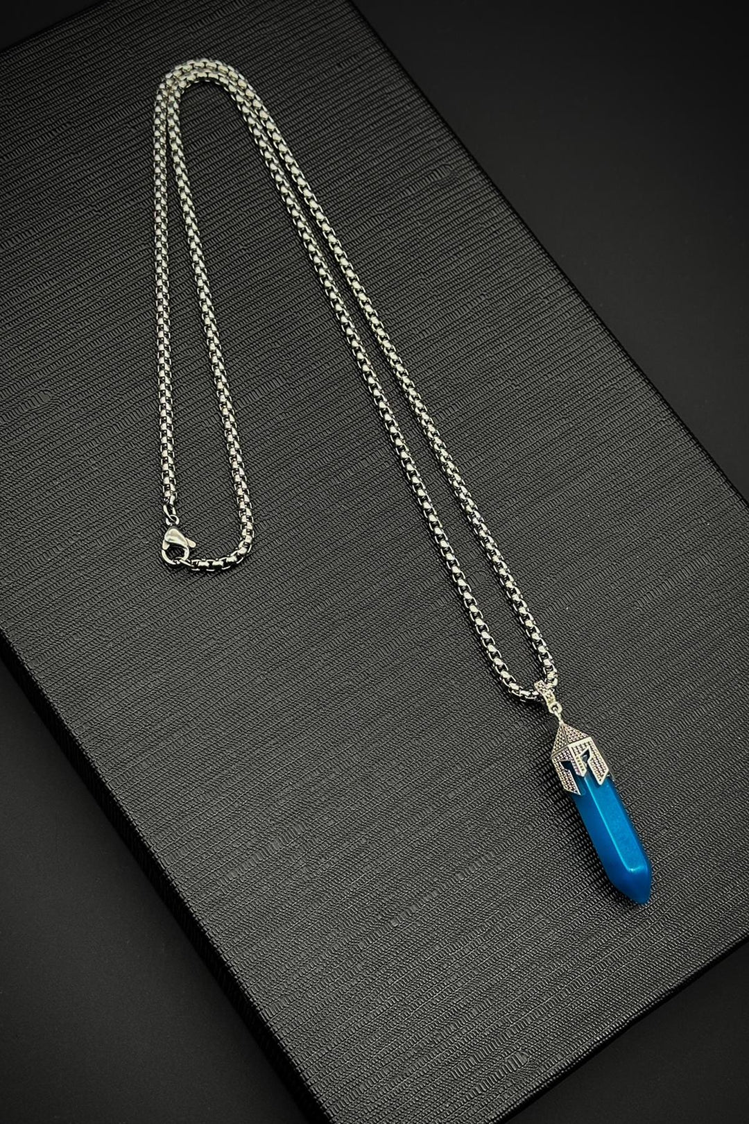 NVM FRNCH 316L Steel Spartan Model Agate Natural Stone Blue Color Men's Necklace FRJ30713-813-M - Colmenar Viejo