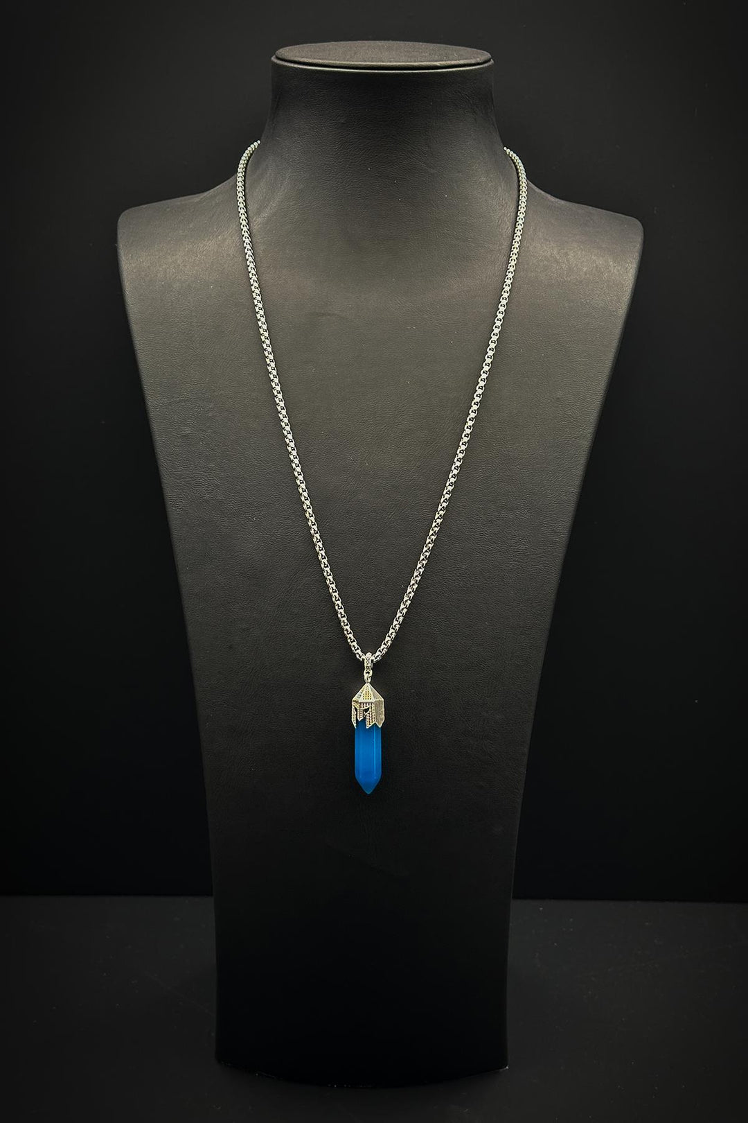 NVM FRNCH 316L Steel Spartan Model Agate Natural Stone Blue Color Men's Necklace FRJ30713-813-M - Colmenar Viejo