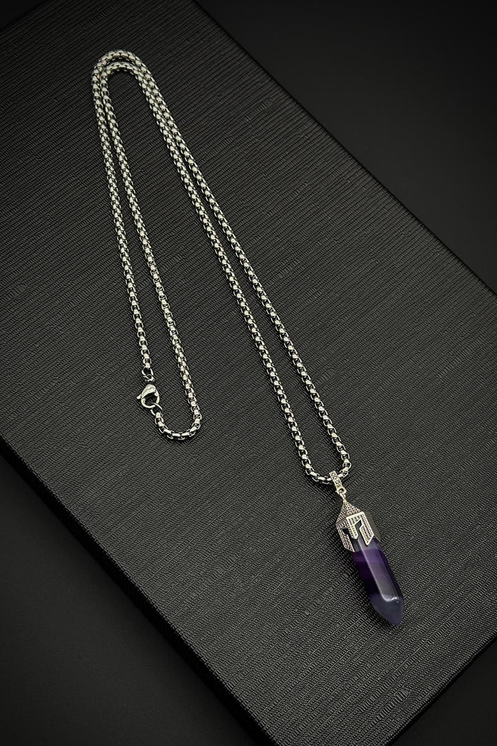 NVM FRNCH 316L Steel Spartan Model Agate Natural Stone Purple Color Men's Necklace FRJ30713-813-M2 - La Seyne-sur-Mer