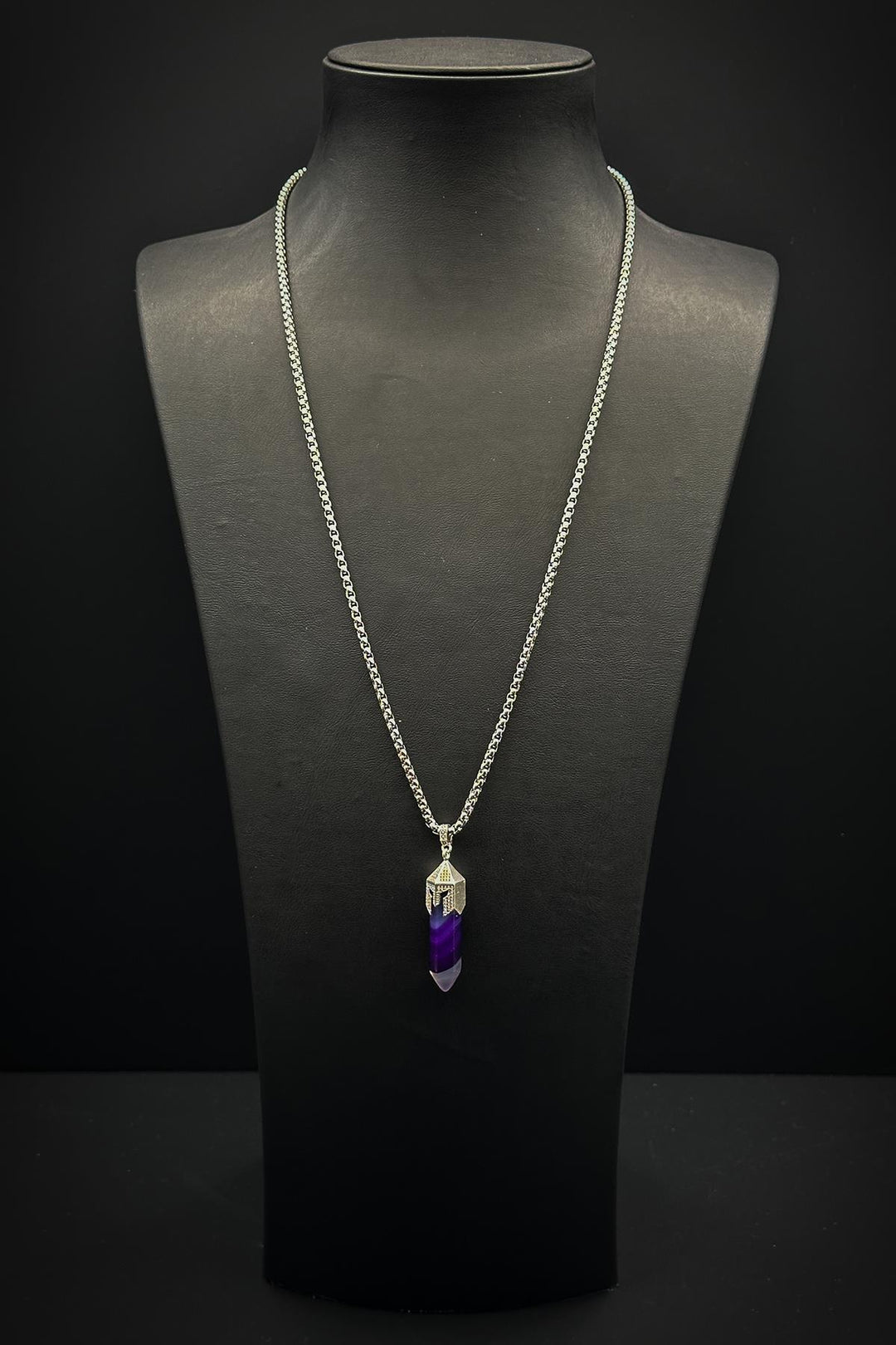 NVM FRNCH 316L Steel Spartan Model Agate Natural Stone Purple Color Men's Necklace FRJ30713-813-M2 - La Seyne-sur-Mer