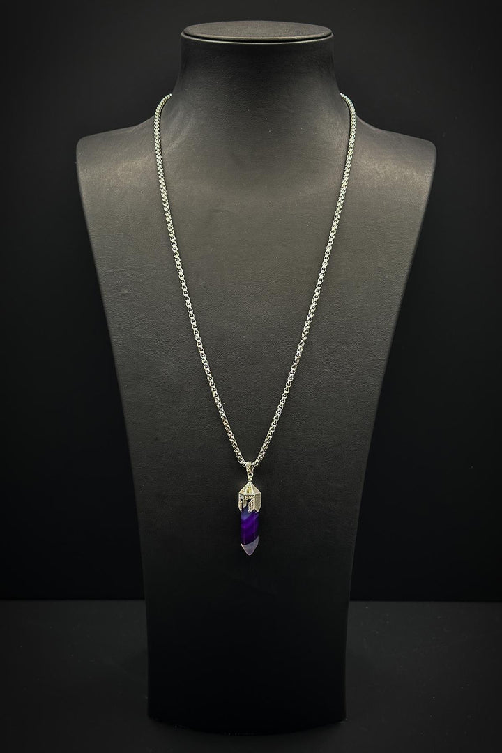 NVM FRNCH 316L Steel Spartan Model Agate Natural Stone Purple Color Men's Necklace FRJ30713-813-M2 - La Seyne-sur-Mer