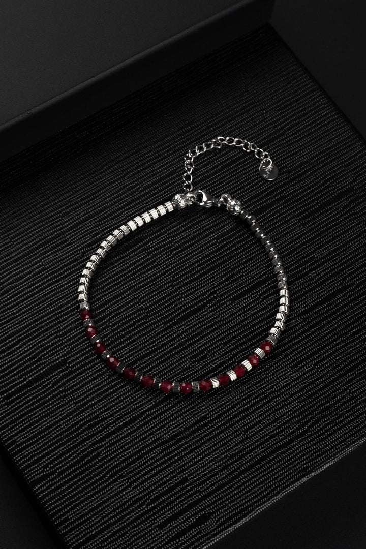 NVM FRNCH 316L Steel and 3 MM Agate Natural Stone Brown Color Men's Bracelet FRJ12394-3394-K - Peine