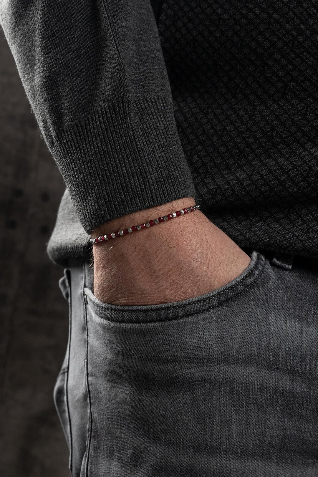 NVM FRNCH 316L Steel and 3 MM Agate Natural Stone Brown Color Men's Bracelet FRJ12394-3394-K - Peine