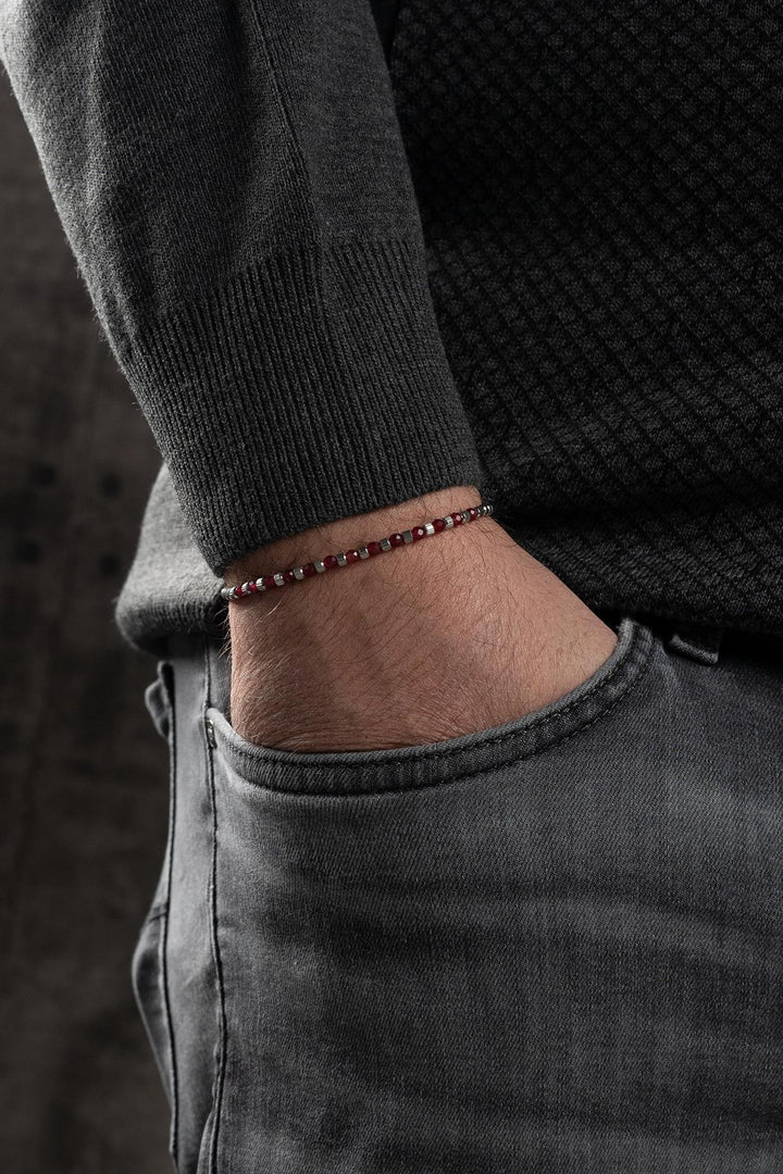 NVM FRNCH 316L Steel and 3 MM Agate Natural Stone Brown Color Men's Bracelet FRJ12394-3394-K - Peine