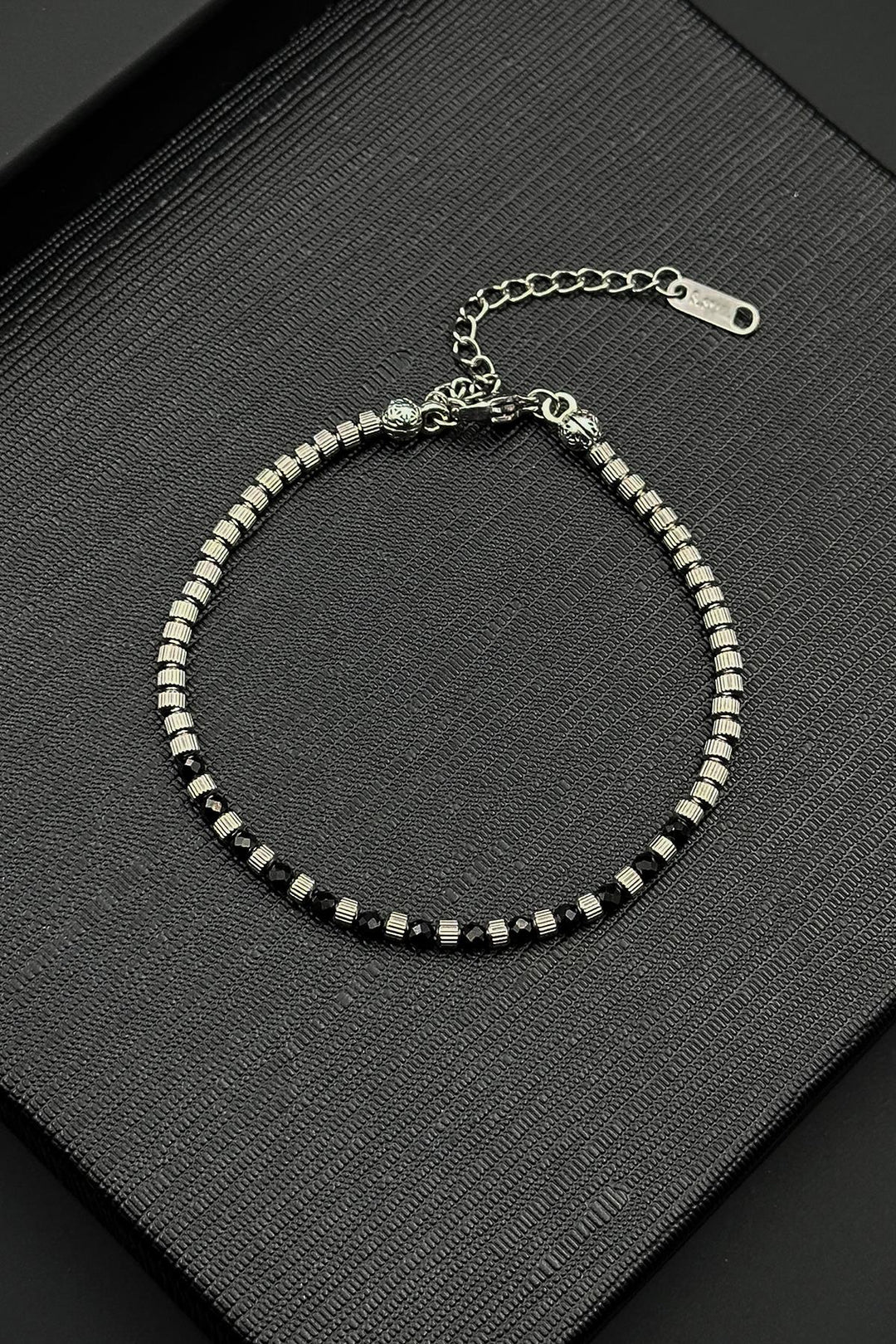 NVM FRNCH 316L Steel and 3 MM Agate Natural Stone Black Color Men's Bracelet FRJ12394-3394-S - Mons