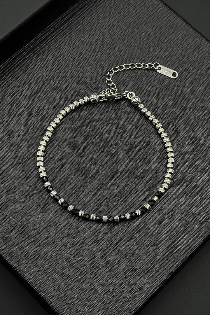 NVM FRNCH 316L Steel and 3 MM Agate Natural Stone Black Color Men's Bracelet FRJ12394-3394-S - Mons