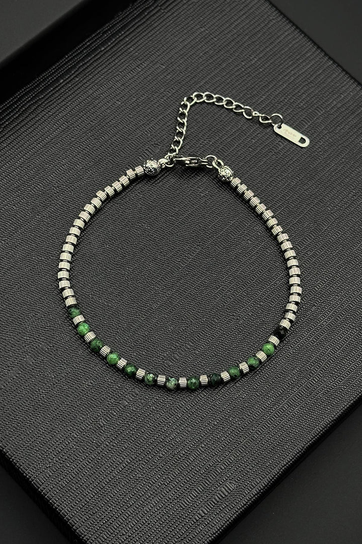 NVM FRNCH 316L Steel and 3 MM Cross Natural Stone Green Color Men's Bracelet FRJ12394-3394-Y - Bergen op Zoom