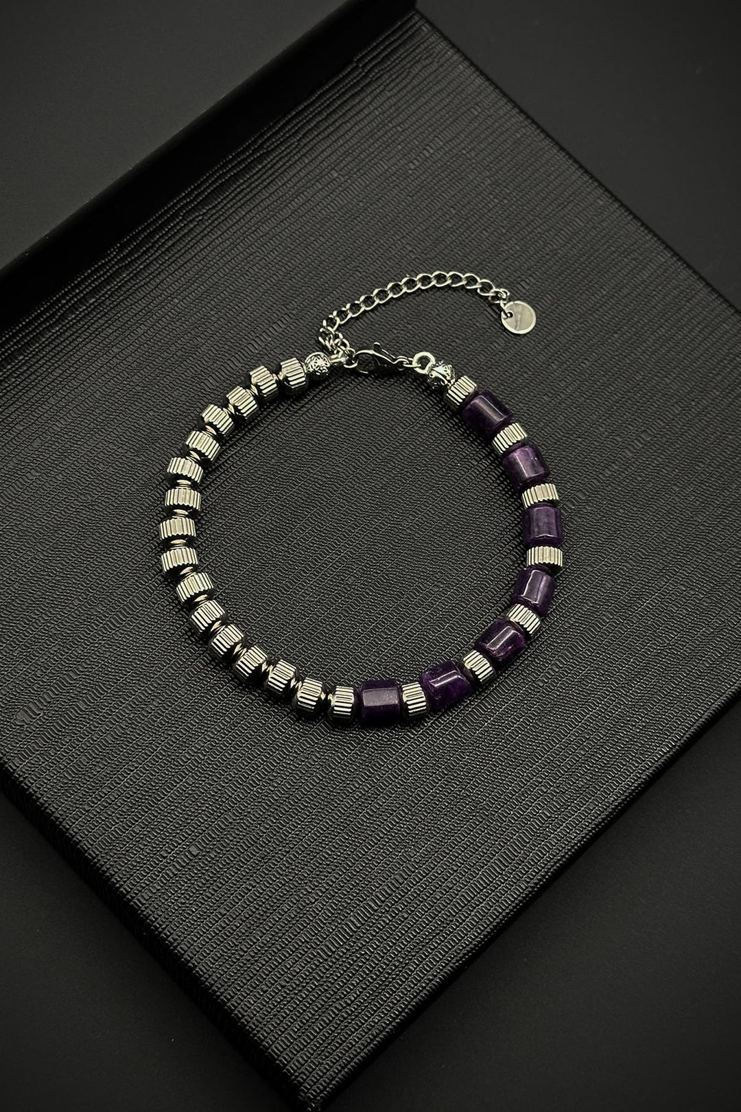 NVM FRNCH 316L Steel and Amethyst Natural Stone Purple Color Men's Bracelet FRJ12373-3373-M - Geelong