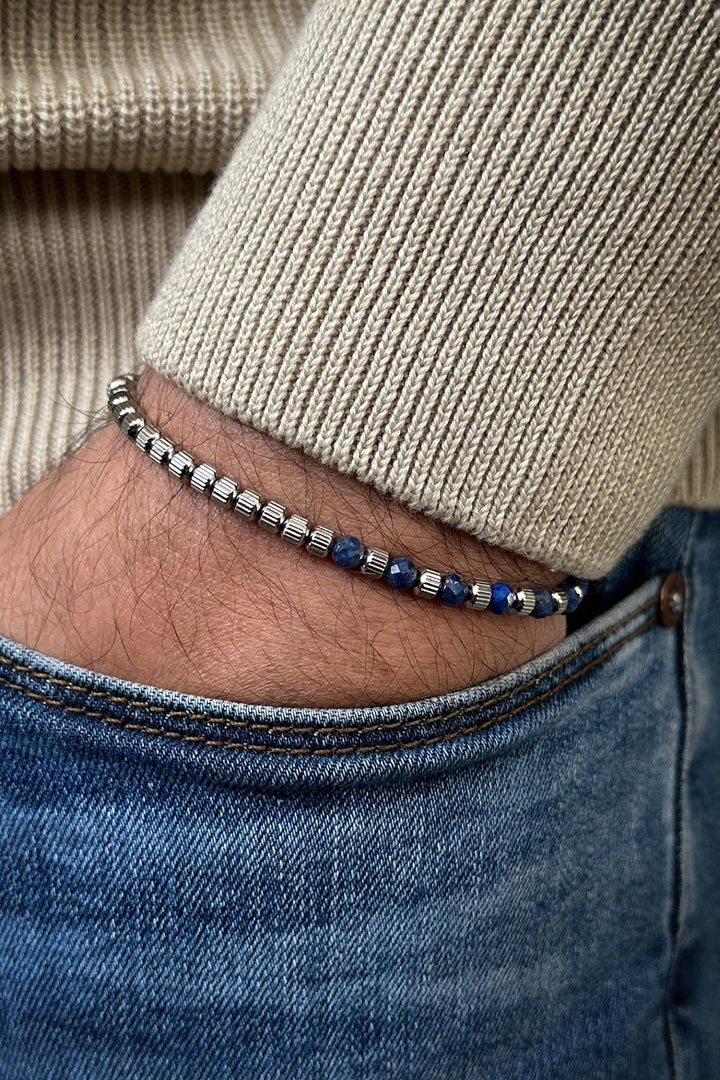 NVM FRNCH 316L Steel and Lapis Lazuli Natural Stone Navy Blue Color Men's Bracelet FRJ12360-3360-L - Falkirk