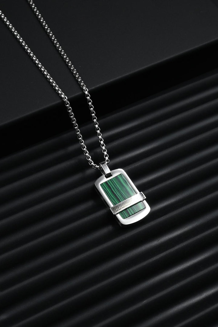 NVM FRNCH 316L Steel and Malachite Natural Stone Green Color Men's Necklace FRJ30772-872-Y - Green Bay