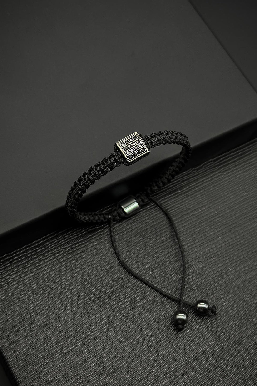 NVM FRNCH 316L Stainless Steel Black Macrame Men's Bracelet with Zircon Stone FRJ12335-3335-S - Roswell